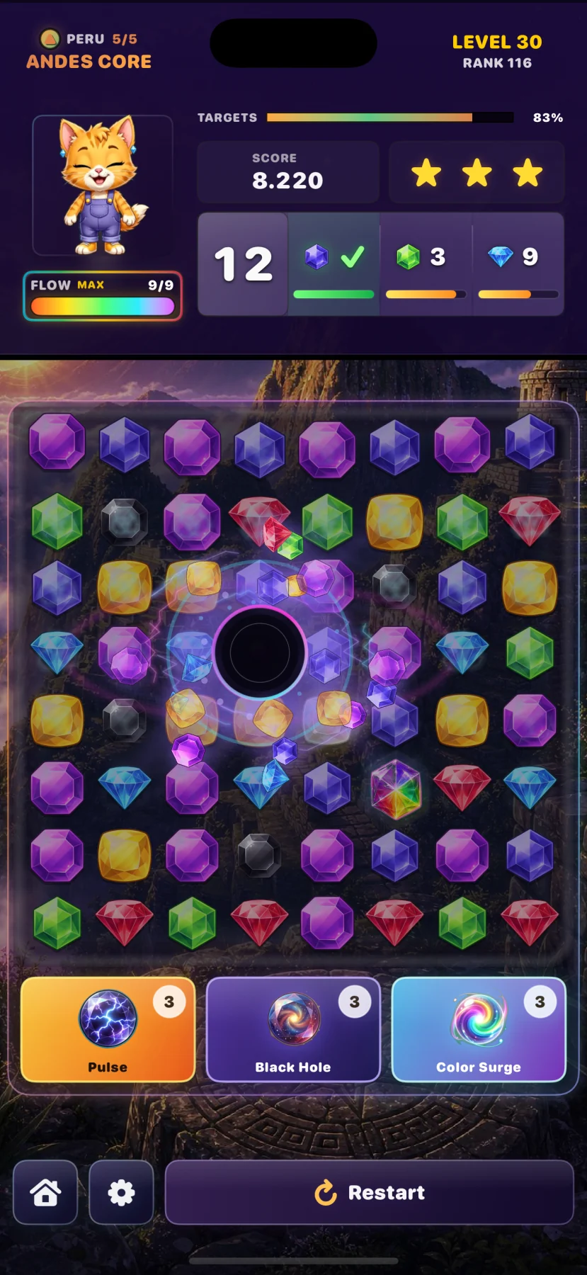 Black Hole pulling gems toward the center of the board