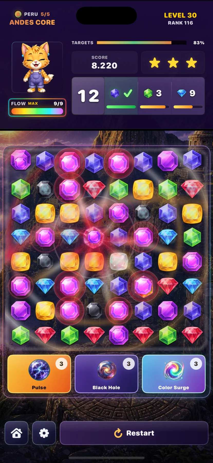 Color Surge highlighting matching gems across the board